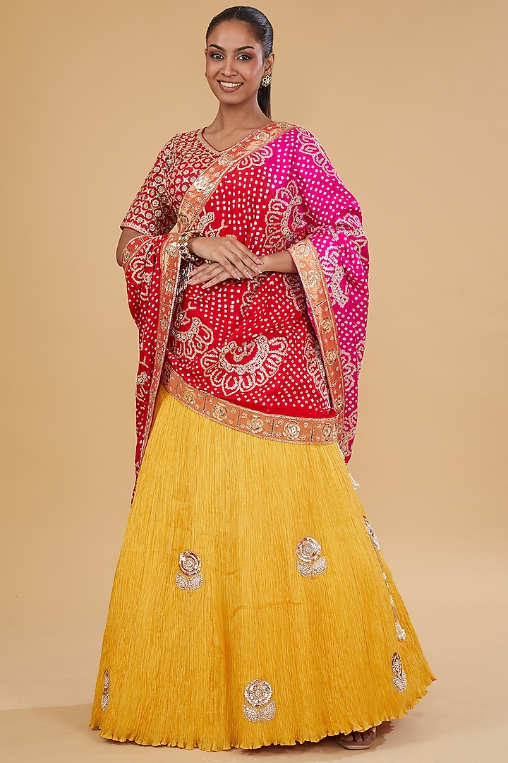 Mustard Crushed Silk Bridal Lehenga Set by Faabiiana at Pernia's Pop Up Shop