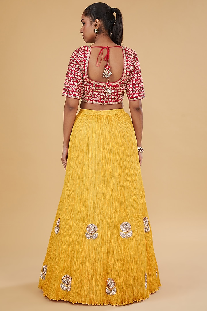 Mustard Crushed Silk Bridal Lehenga Set by Faabiiana at Pernia's Pop Up Shop