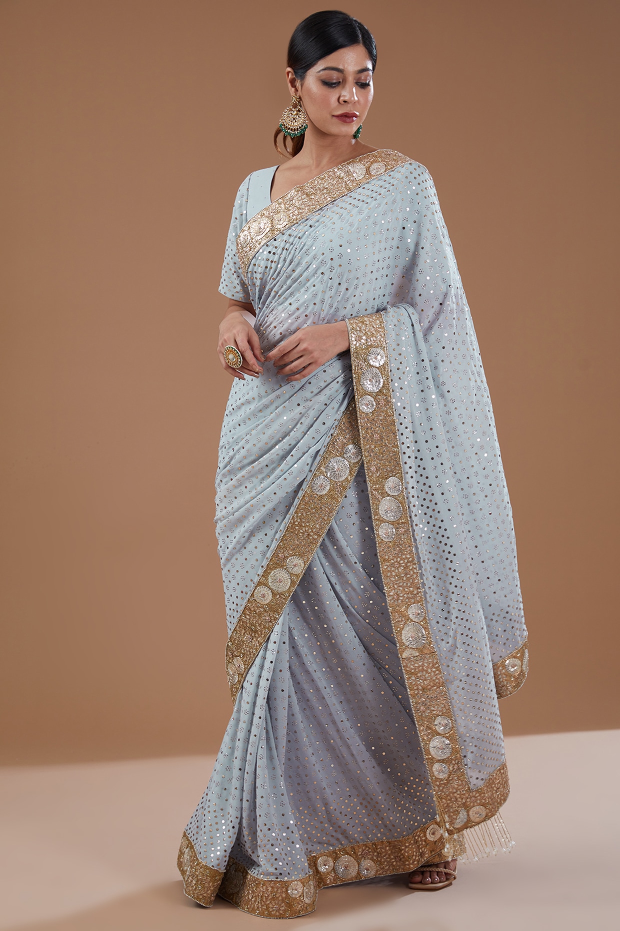 Buy Diwali Saree | Ice Blue Sequence Embroidered Festive Saree