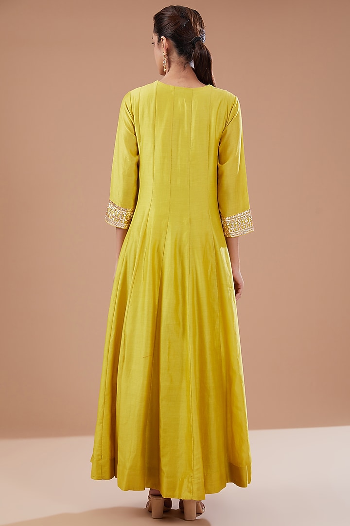 lemon Green Chanderi Silk Bridal Anarkali Set by Faabiiana at Pernia's Pop Up Shop