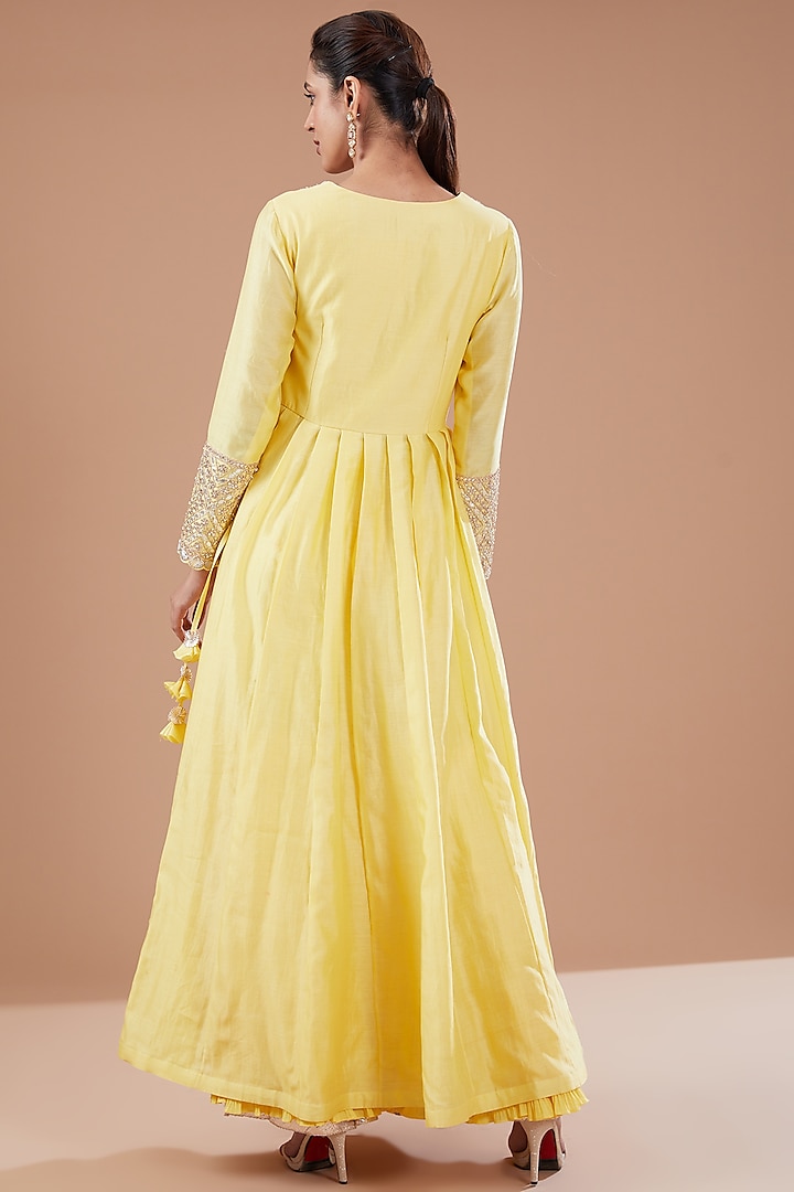 Yellow Chanderi Wedding Anarkali Set by Faabiiana at Pernia's Pop Up Shop