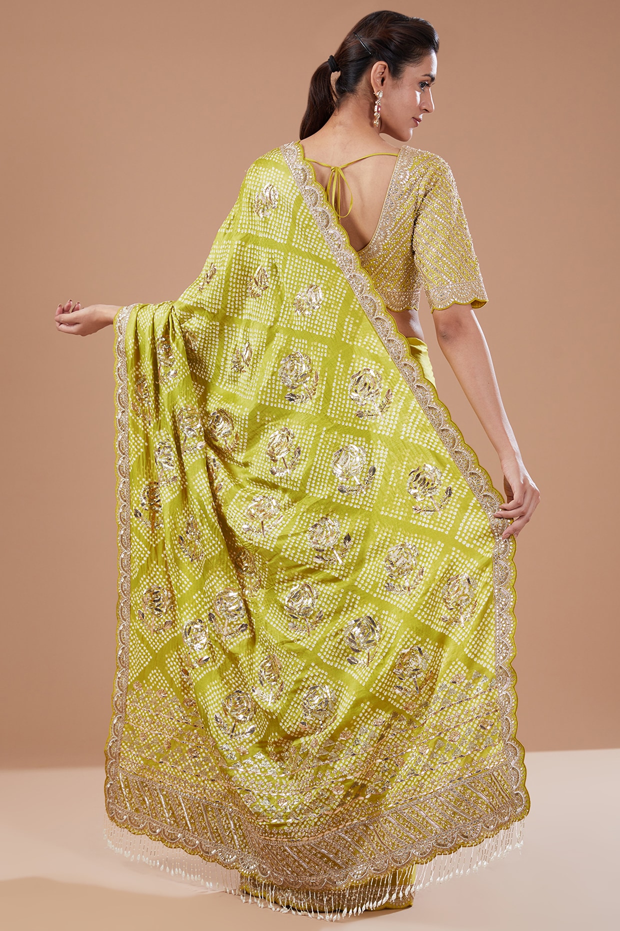 Bandhej Printed Chiffon Saree in Green : SSF10660