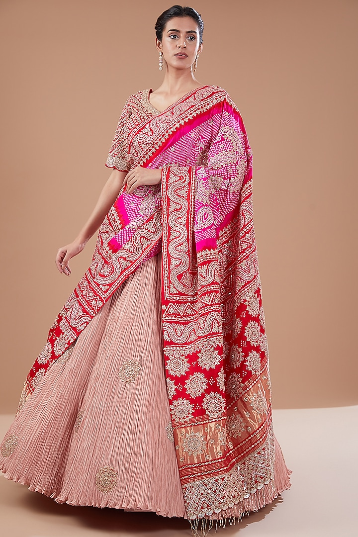 Onion Pink Crushed Bridal Lehenga Set by Faabiiana at Pernia's Pop Up Shop