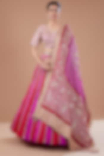 Red & Pink Crushed Bridal Lehenga Set by Faabiiana at Pernia's Pop Up Shop