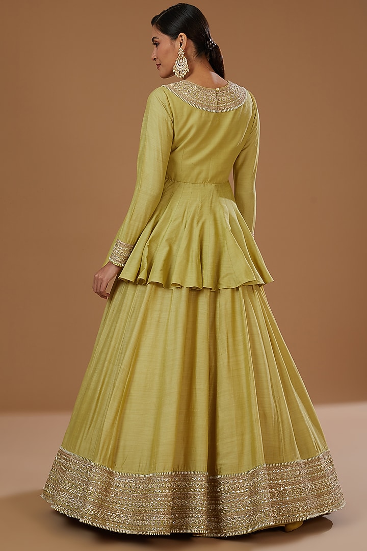 Pista Green Silk Skirt Set by Faabiiana at Pernia's Pop Up Shop