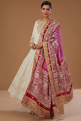 Ivory Chikankari Anarkali Set by Faabiiana