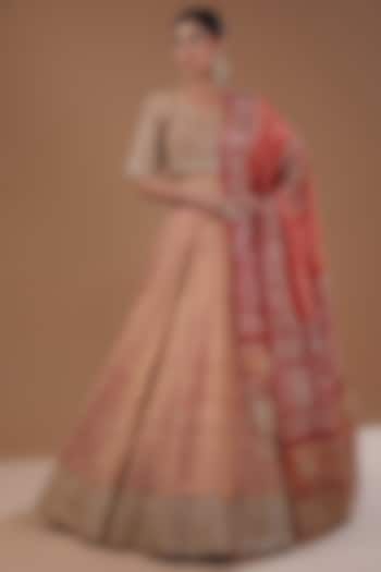 Rust-Orange Banarasi Tissue Bridal Lehenga Set by Faabiiana at Pernia's Pop Up Shop