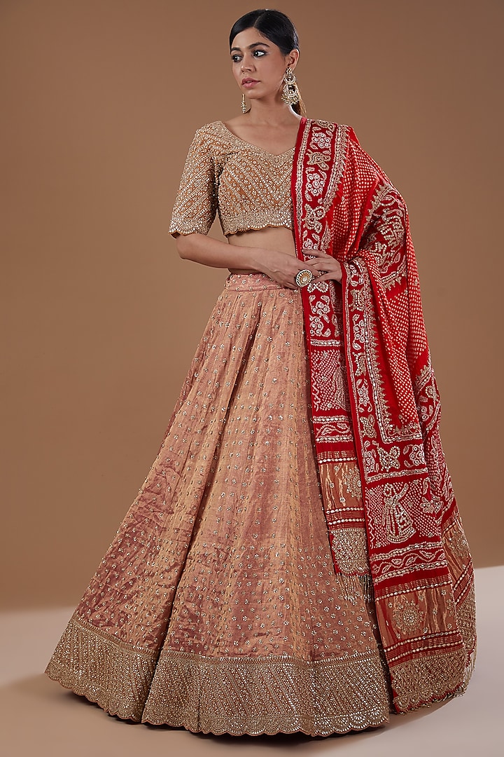 Rust-Orange Banarasi Tissue Bridal Lehenga Set by Faabiiana at Pernia's Pop Up Shop