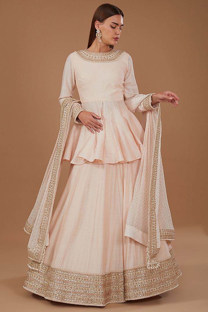 Blush Pink Moonga Silk Bridal Lehenga Set by Faabiiana at Pernia's Pop Up Shop
