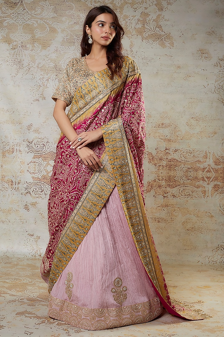 Onion Pink Crushed Silk Bridal Lehenga Set by Faabiiana at Pernia's Pop Up Shop