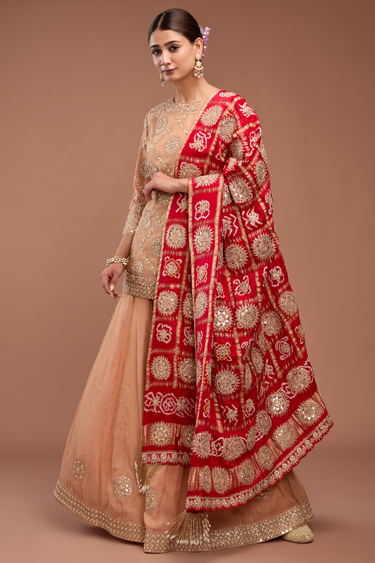 Elegant Orange Chanderi Silk Sharara Suit with Golden Embroidery & Dupatta main image 1