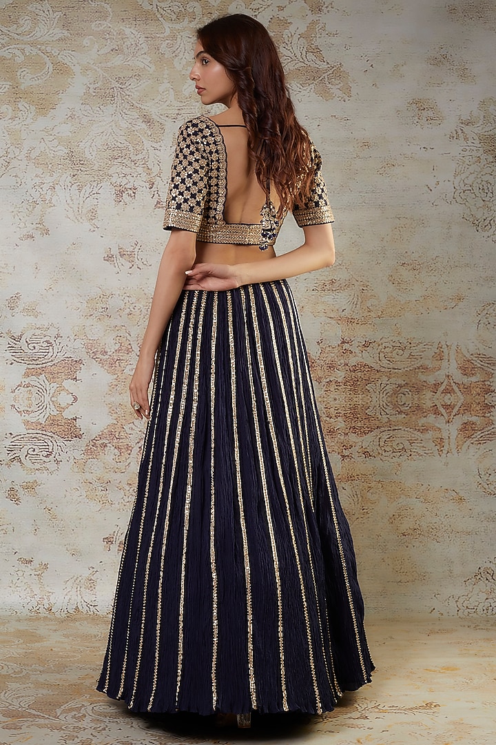 Blue Crushed Silk Bridal Lehenga Set by Faabiiana at Pernia's Pop Up Shop