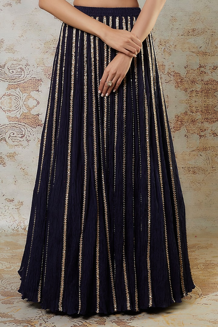 Blue Crushed Silk Bridal Lehenga Set by Faabiiana at Pernia's Pop Up Shop