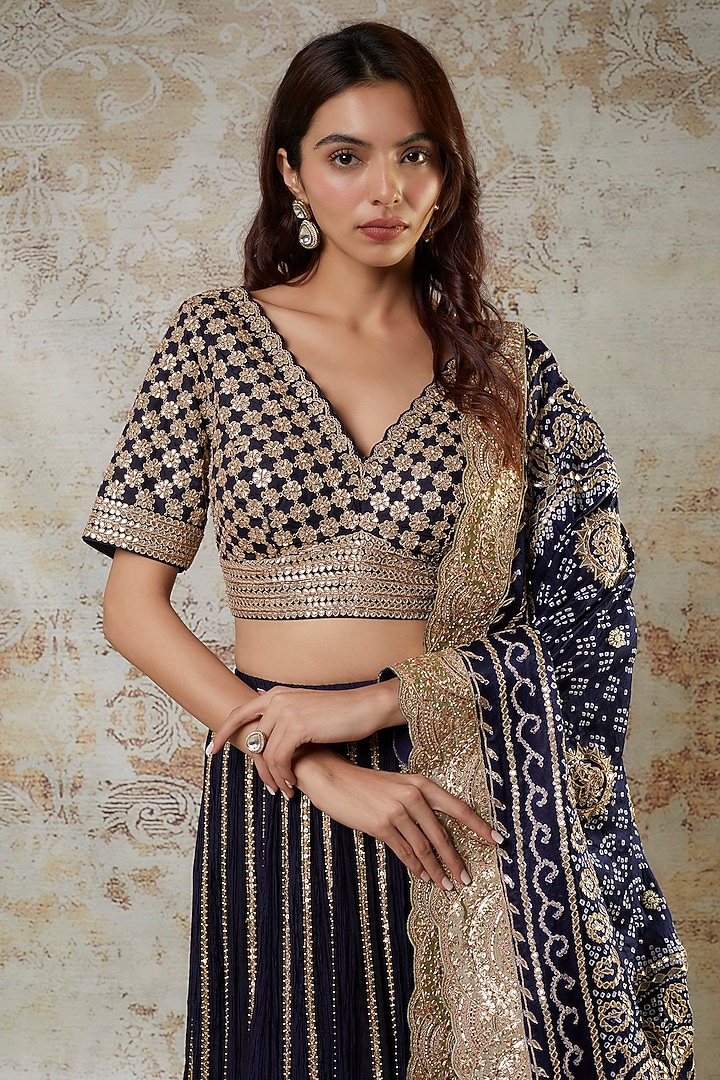 Blue Crushed Silk Bridal Lehenga Set by Faabiiana at Pernia's Pop Up Shop