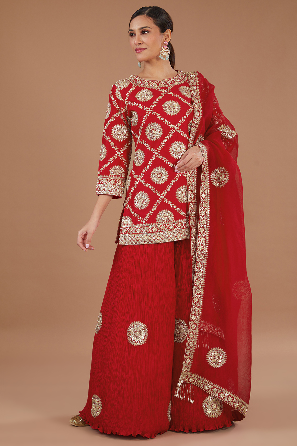 Red Crushed Bridal Sharara Set by Faabiiana at Pernia's Pop Up Shop