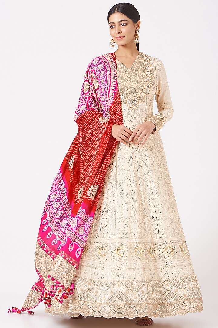 Ivory Printed Bridal Anarkali Set by Faabiiana at Pernia's Pop Up Shop