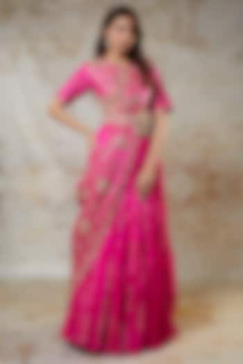 Pink Crushed Silk Bridal Lehenga Set by Faabiiana at Pernia's Pop Up Shop