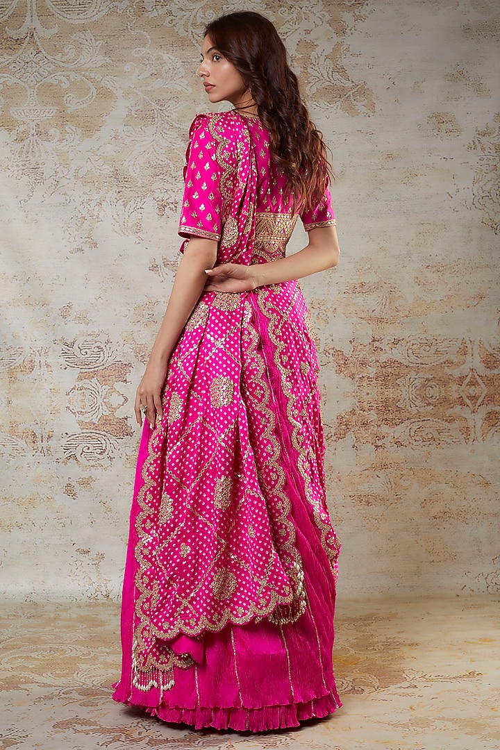 Pink Crushed Silk Bridal Lehenga Set by Faabiiana at Pernia's Pop Up Shop