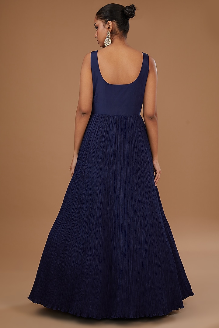 Navy Blue Crushed Silk Bandhani Jacket Set by Faabiiana at Pernia's Pop Up Shop