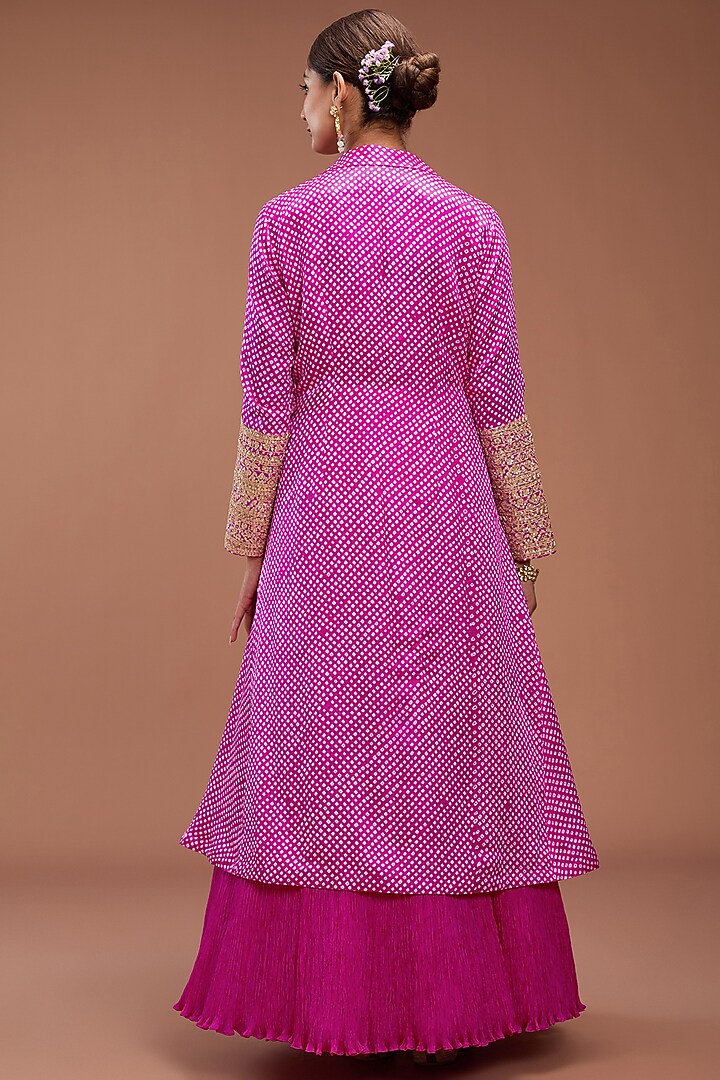 Blush Pink Crushed Silk Bandhani Jacket Set by Faabiiana at Pernia's Pop Up Shop