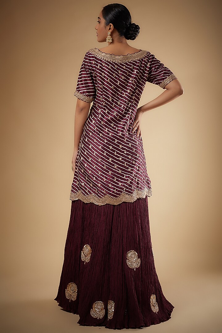 Purple Silk Hand Crushed Mukaish Work Bridal Sharara Set by Faabiiana at Pernia's Pop Up Shop