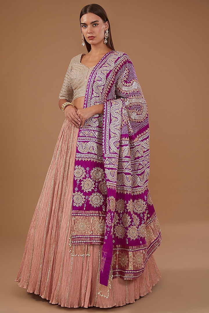 Peach Silk Gota Embroidered Bridal Lehenga Set by Faabiiana at Pernia's Pop Up Shop