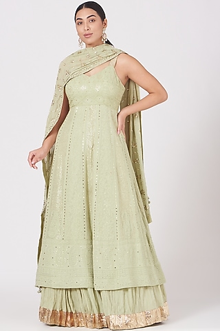 Mint Green Chikankari Anarkali Set by Faabiiana
