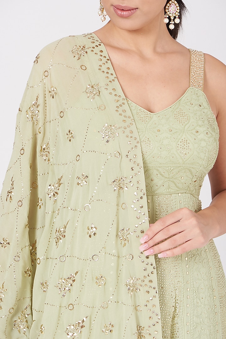 Mint Green Chikankari Bridal Anarkali Set by Faabiiana at Pernia's Pop Up Shop