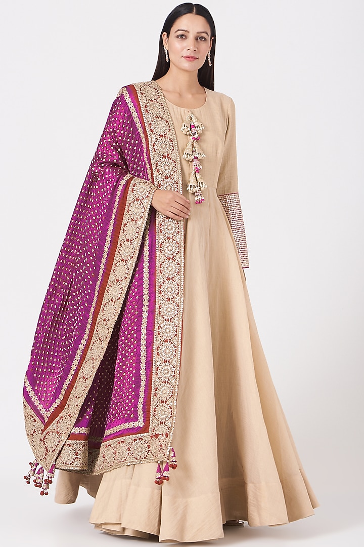 Nude Chanderi Bridal Anarkali Set by Faabiiana at Pernia's Pop Up Shop