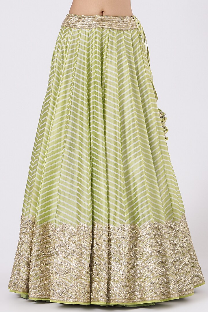 Pista Green Leheriya Embroidered Bridal Lehenga Set by Faabiiana at Pernia's Pop Up Shop