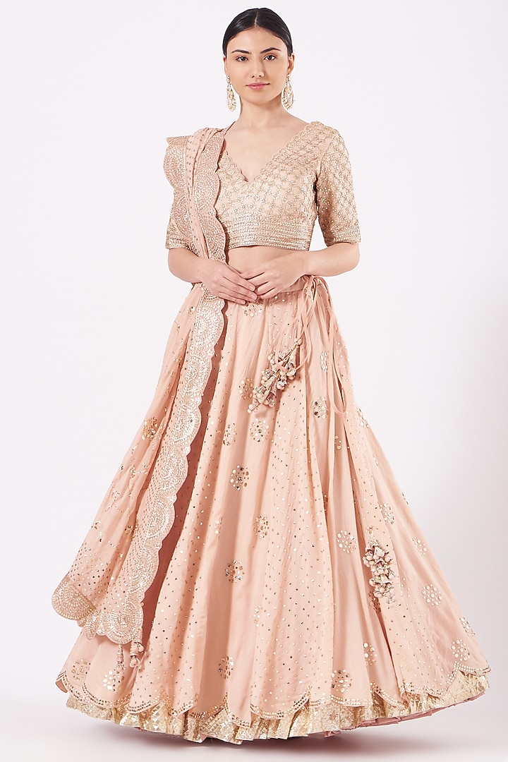 Lotus Pink Bridal Lehenga Set With Mukaish Work by Faabiiana at Pernia's Pop Up Shop
