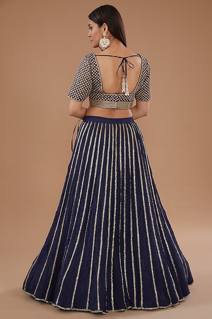 Navy Blue Crushed Silk Bridal Lehenga Set by Faabiiana at Pernia's Pop Up Shop