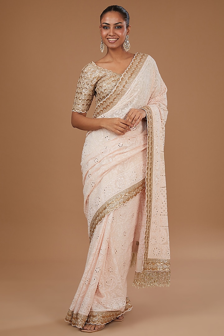 Ivory Cotton Silk Saree Set by Faabiiana at Pernia's Pop Up Shop