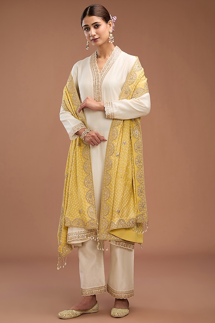 Ivory Dupion Silk Kurta Set by Faabiiana at Pernia's Pop Up Shop