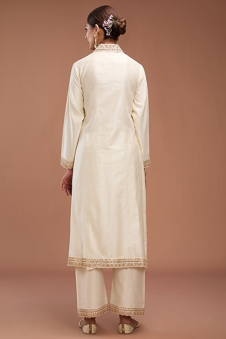 Ivory Dupion Silk Kurta Set by Faabiiana at Pernia's Pop Up Shop