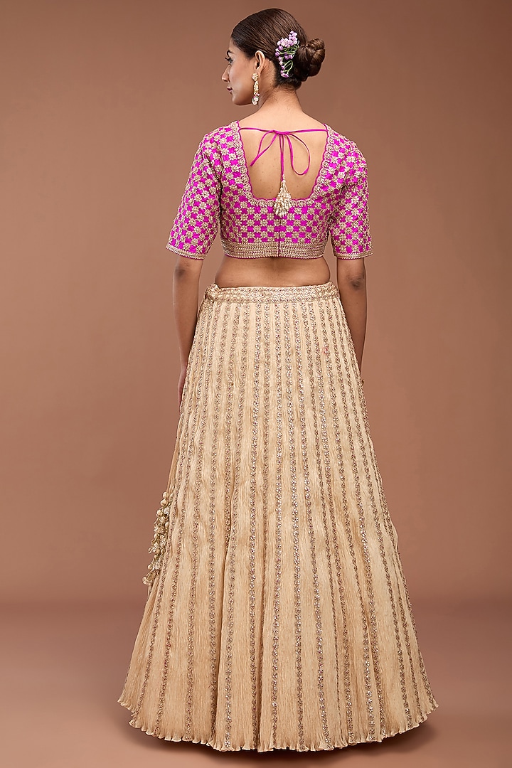 Ivory Crushed Silk Bridal Lehenga Set by Faabiiana at Pernia's Pop Up Shop