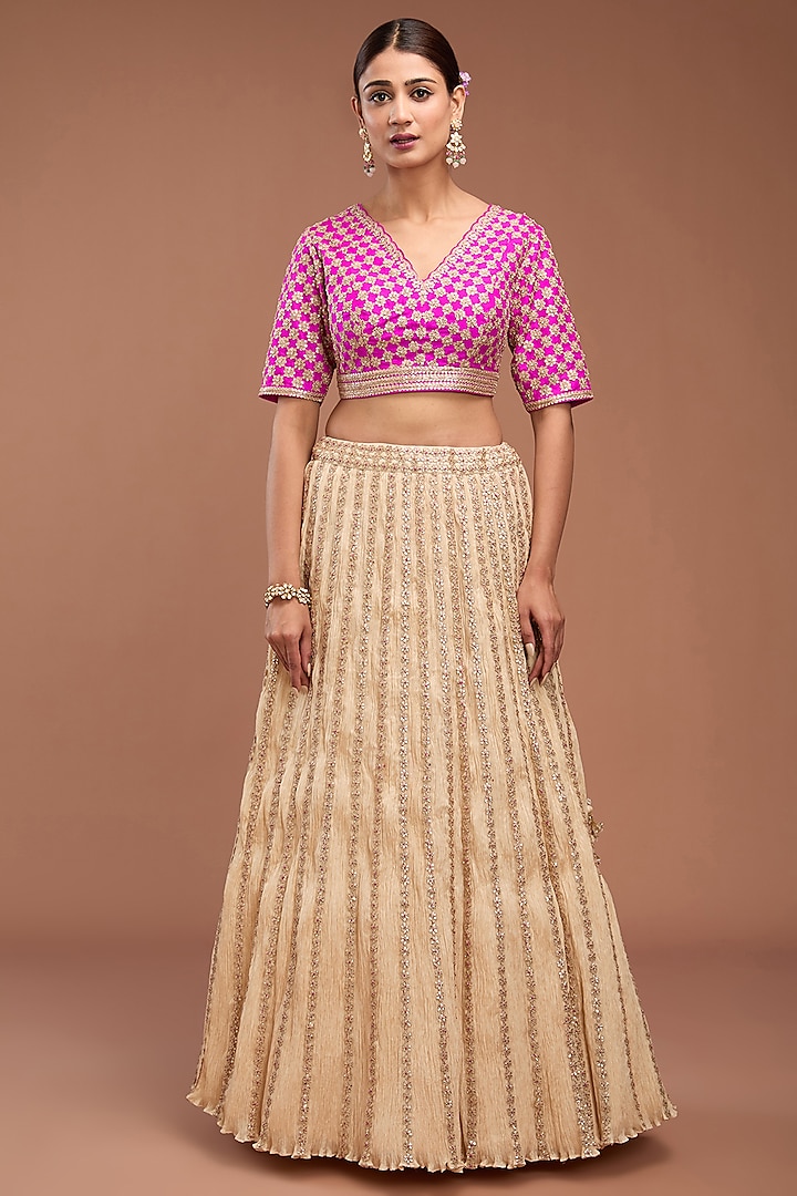 Ivory Crushed Silk Bridal Lehenga Set by Faabiiana at Pernia's Pop Up Shop