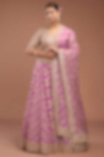 Purple Dupion Silk Leheriya Bridal Lehenga Set by Faabiiana at Pernia's Pop Up Shop