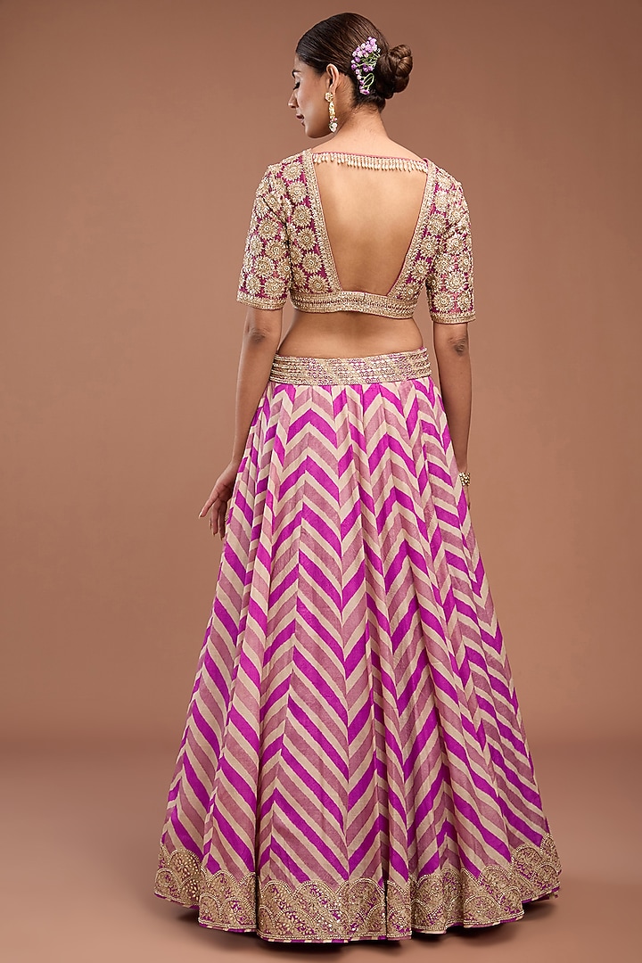 Purple Dupion Silk Leheriya Bridal Lehenga Set by Faabiiana at Pernia's Pop Up Shop