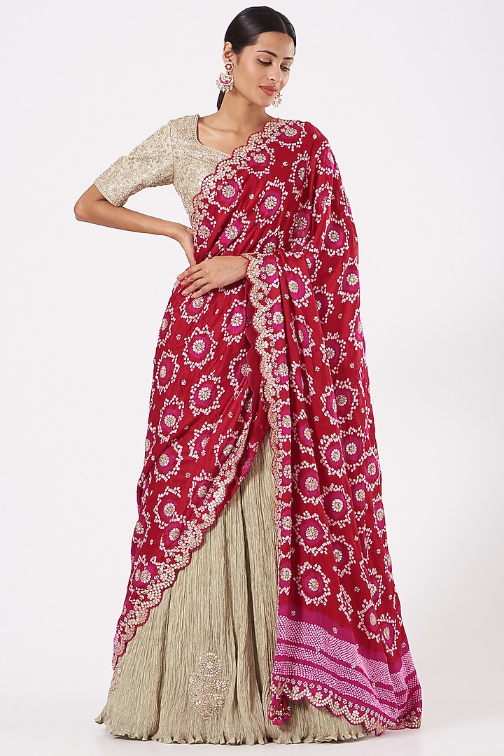 Dull Gold Crushed Bridal Lehenga Set by Faabiiana at Pernia's Pop Up Shop