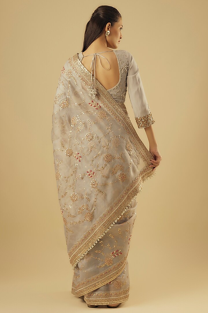Ice Blue Organza Bridal Saree Set by Faabiiana at Pernia's Pop Up Shop