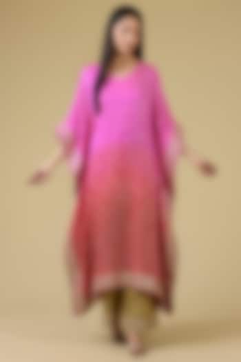 Red-Pink Gajji Silk Ombre Kaftan Set by Faabiiana at Pernia's Pop Up Shop