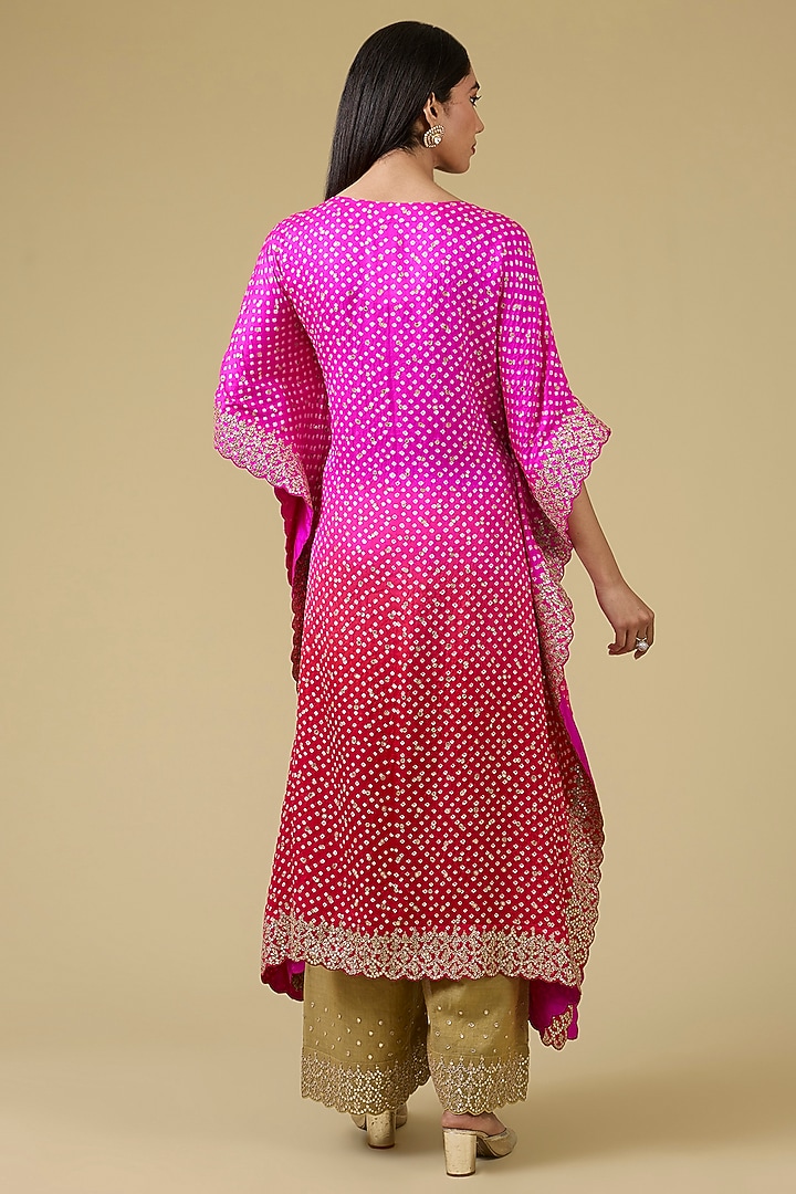 Red-Pink Gajji Silk Ombre Kaftan Set by Faabiiana at Pernia's Pop Up Shop