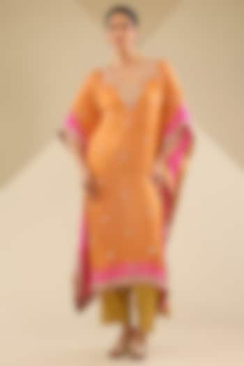 Pink & Orange Ombre Gajji Silk Kaftan Set by Faabiiana at Pernia's Pop Up Shop