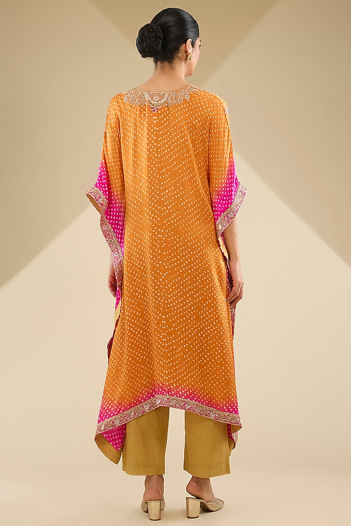Pink & Orange Ombre Gajji Silk Kaftan Set by Faabiiana at Pernia's Pop Up Shop