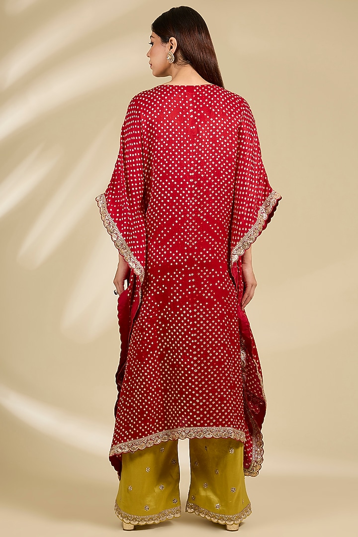 Red & Pink Gajji Silk Kaftan Set by Faabiiana at Pernia's Pop Up Shop