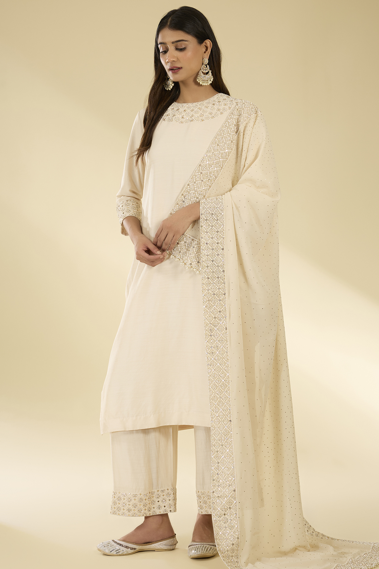 Ivory Moonga Silk Kurta Set by Faabiiana at Pernia's Pop Up Shop