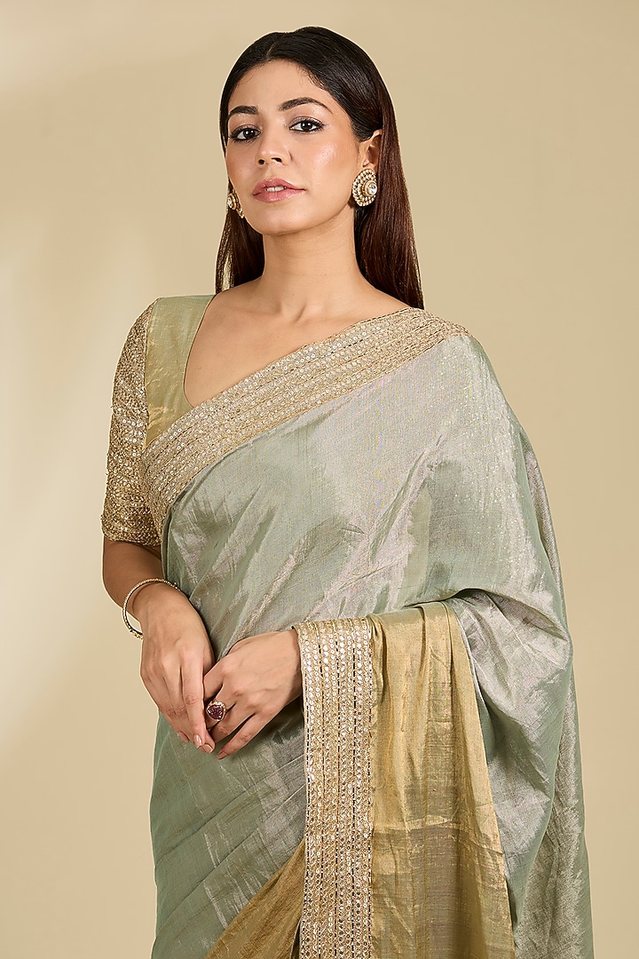Grey Banarasi Tissue Reception Saree Set by Faabiiana at Pernia's Pop Up Shop