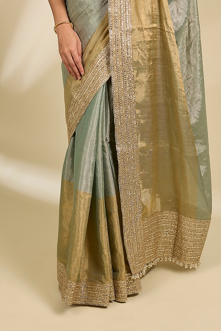 Grey Banarasi Tissue Reception Saree Set by Faabiiana at Pernia's Pop Up Shop