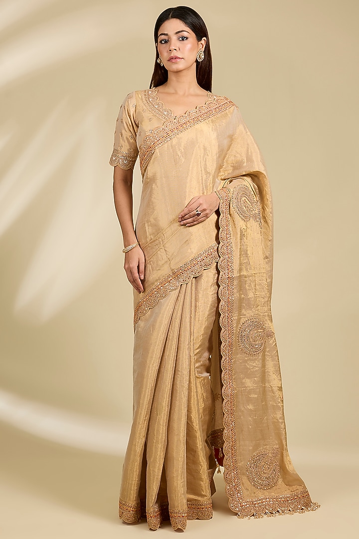 Golden Banarasi Tissue Bridal Saree Set by Faabiiana at Pernia's Pop Up Shop